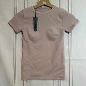 Nike x Skims Ribbed Seamless Short Sleeve Top Himalayan/Ecru Size XS NWT $74